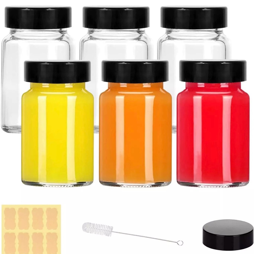 2oz Small Glass Bottles with Lids, 6 Pack Wide Mouth Bottles - NWT - Gift Ready